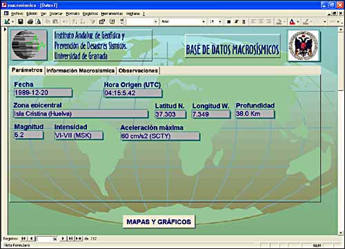 Imagen que muestra la pantalla en la que se introducen los parámetros del terremoto