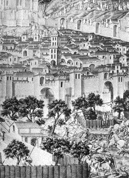 Dibujo en el que se reflejan los ataques a Granada y alrededores por parte de las tropas cristianas