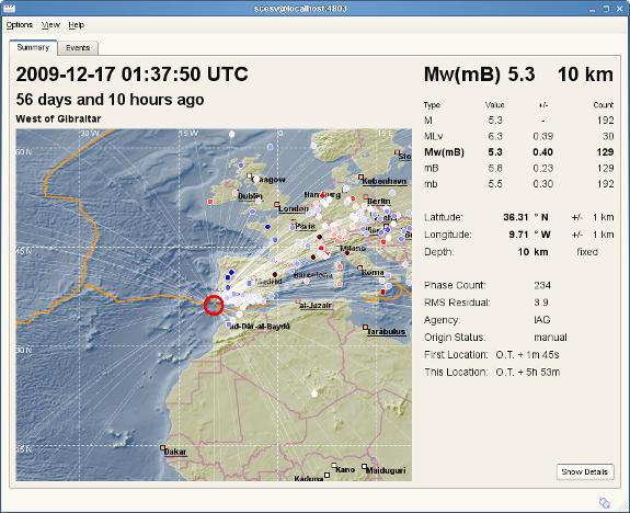Imagen del sistema de gestión de datos sísmicos en tiempo real (SeisComP)